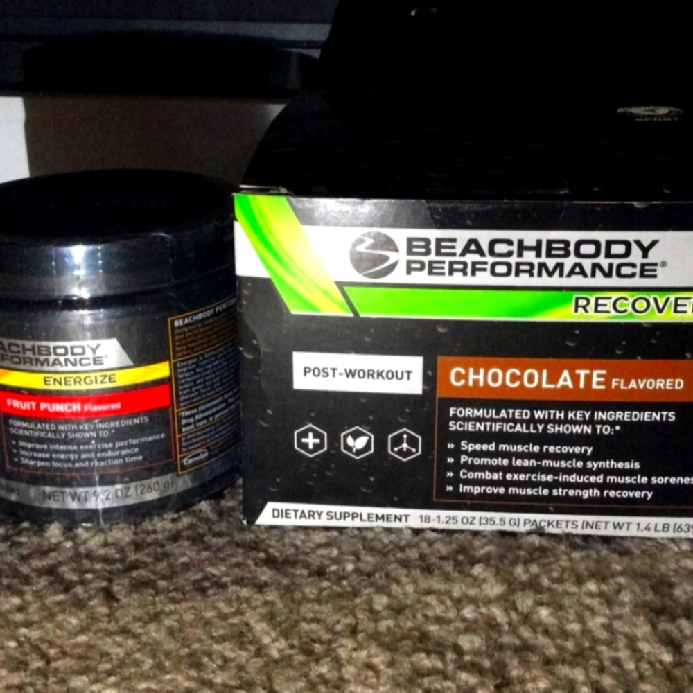Beachbody pre workout and after work out! We bought a lot of extras
